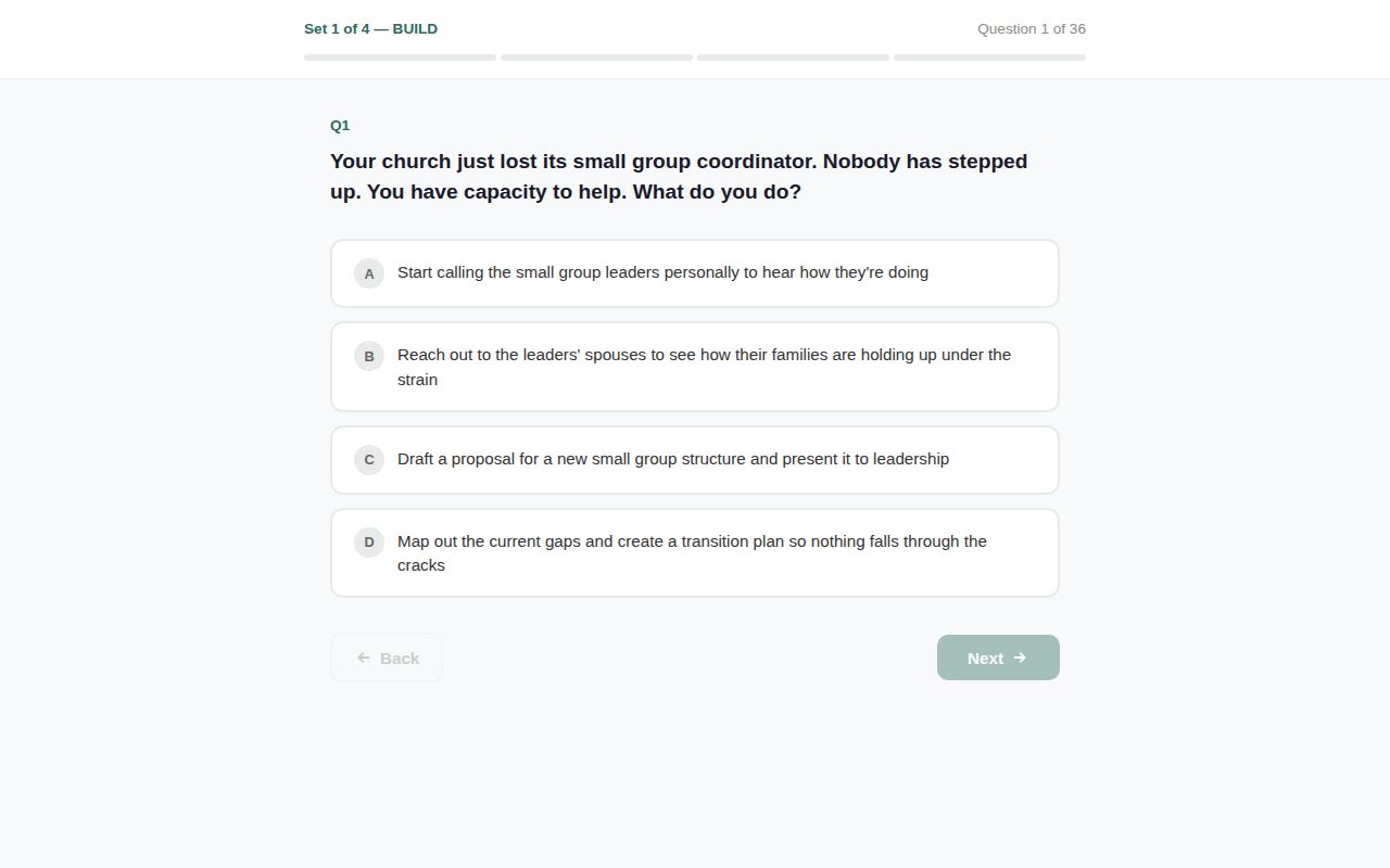 A Biblical Identity question: a church situation with four responses to choose from