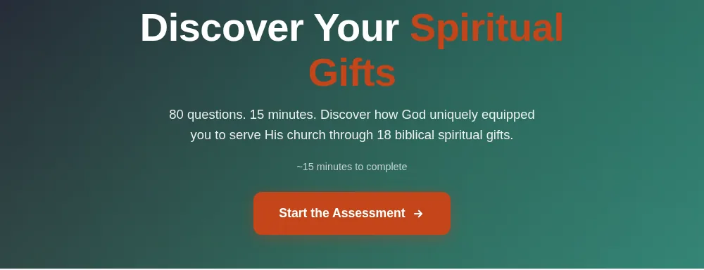 The Spiritual Gifts intro page with the Start the Assessment button