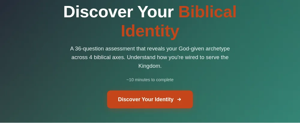 The Biblical Identity intro page with the Discover Your Identity button