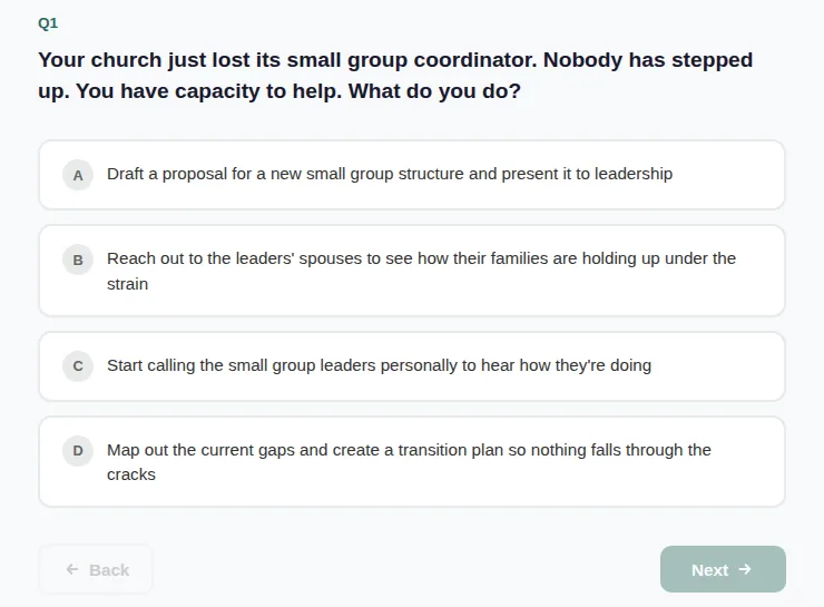 A Biblical Identity question: a church situation with four responses to choose from